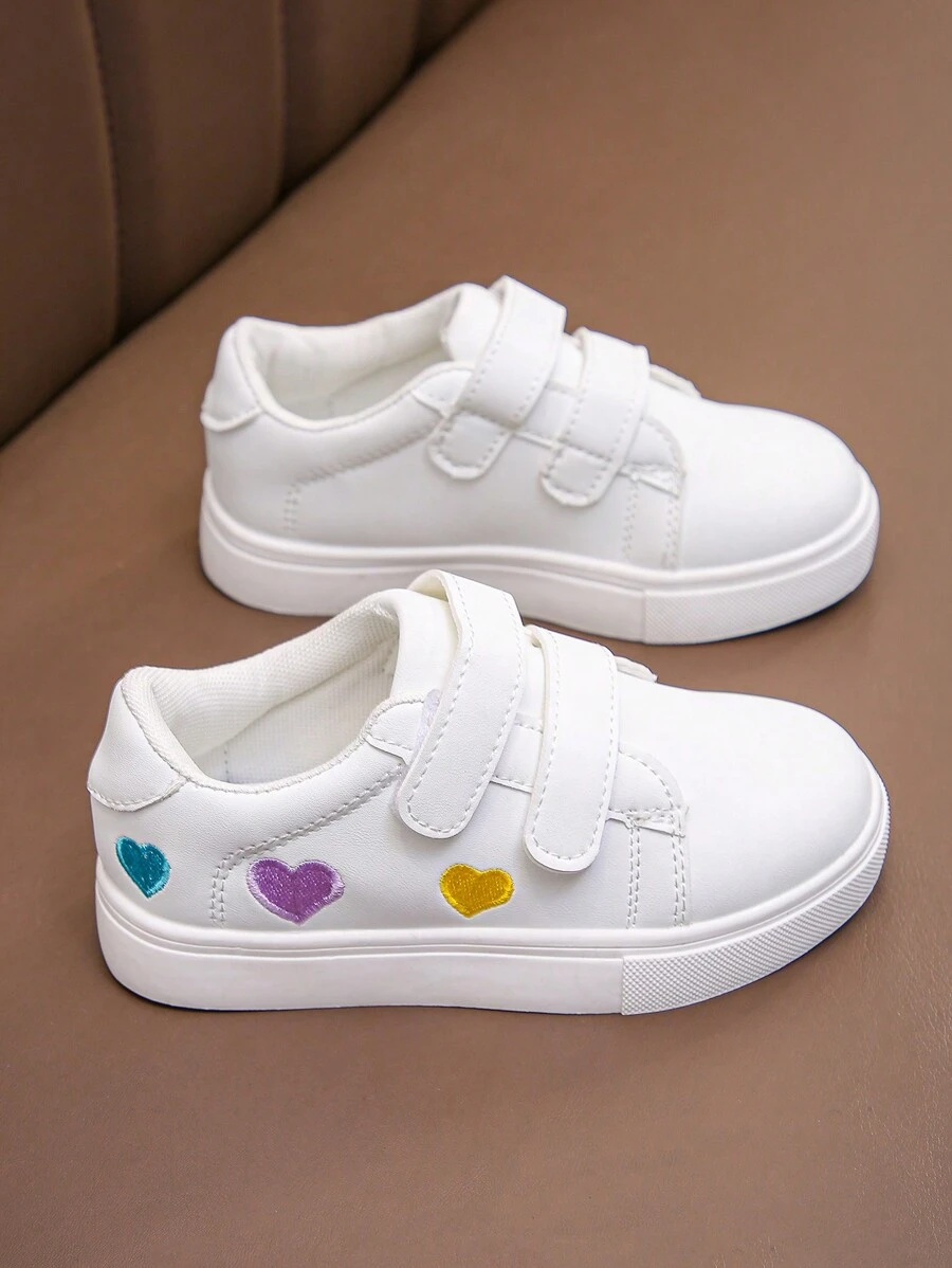 Girls' Candy-Colored Heart Fashion Sneakers, Children's Sports White Shoes For Baby