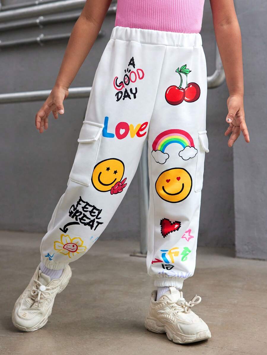 SHEIN Gedruckte Strick Jogginghose für Kleine Mädchen im lässigen Graffiti-Stil
