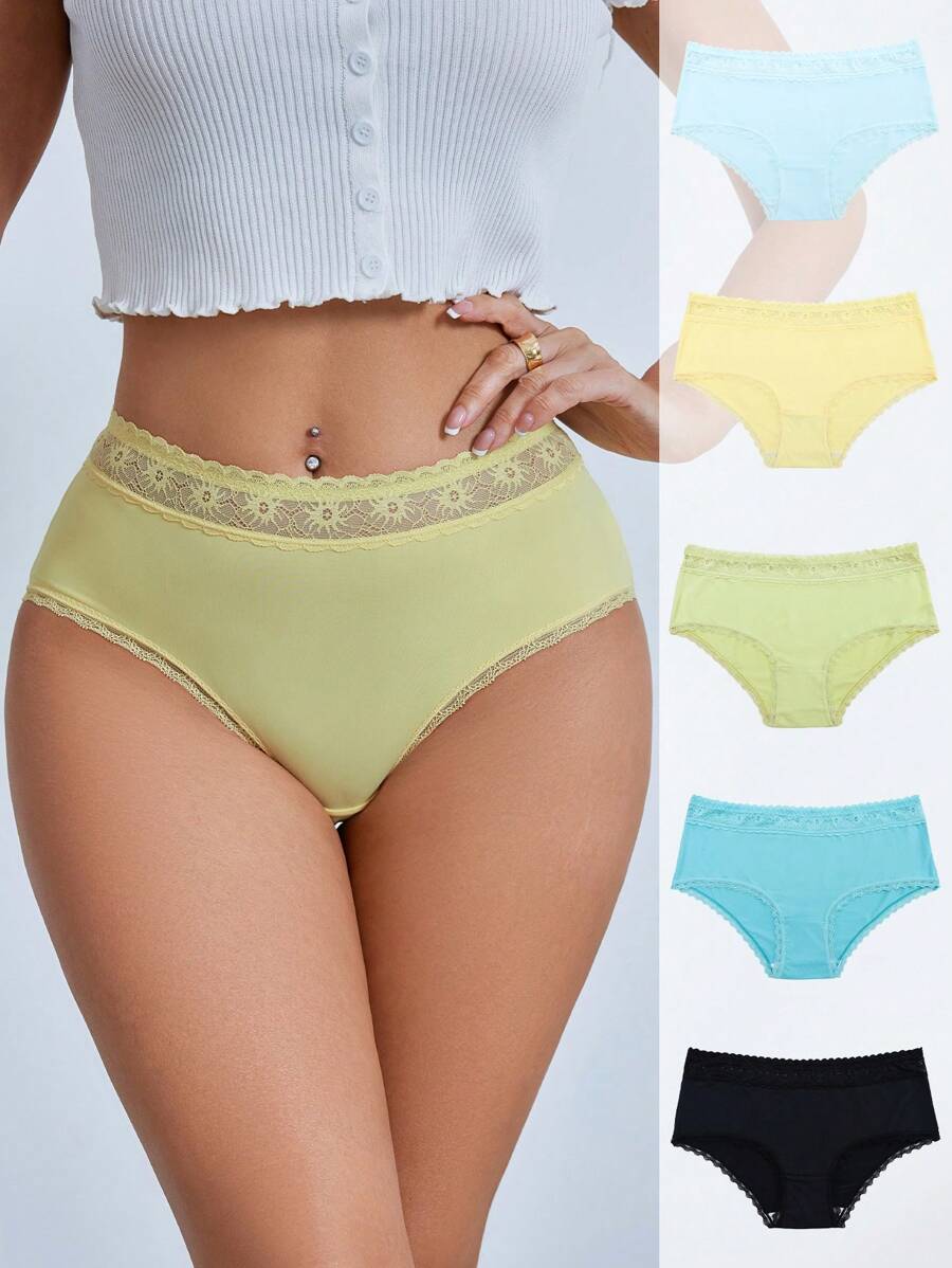 SHEIN Ropa interior de encaje triangular de unicolor para mujer
