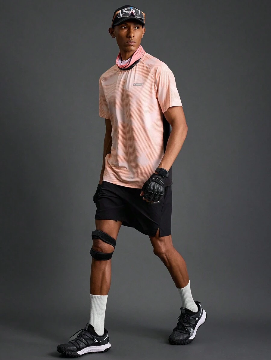 Manfinity Running Boyfriend Style Men's Letter Camouflage Printed Crew Neck Raglan Sleeve Short Sleeve Daily Fitness Sports T-Shirt