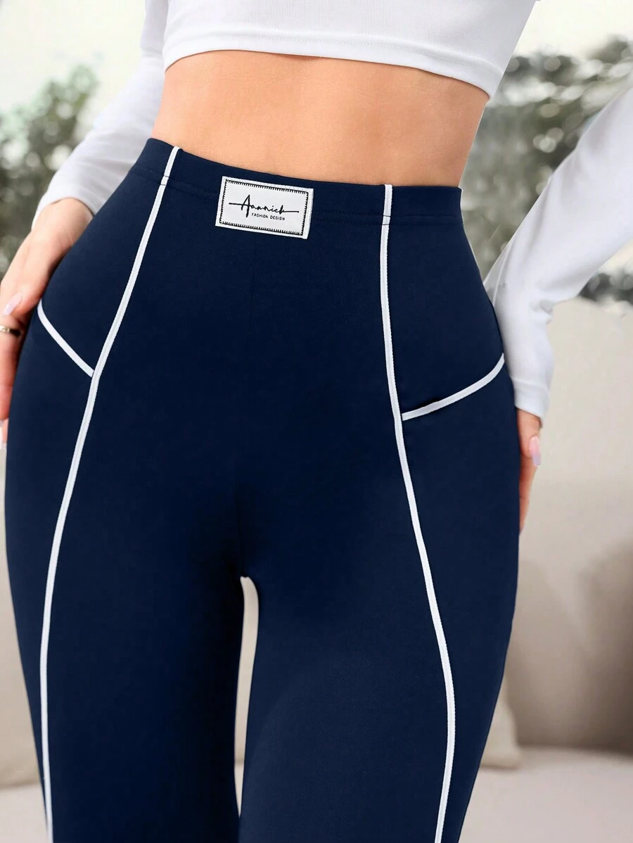Mulvari Women's High Waist Letter Printed Decorated Casual Leggings