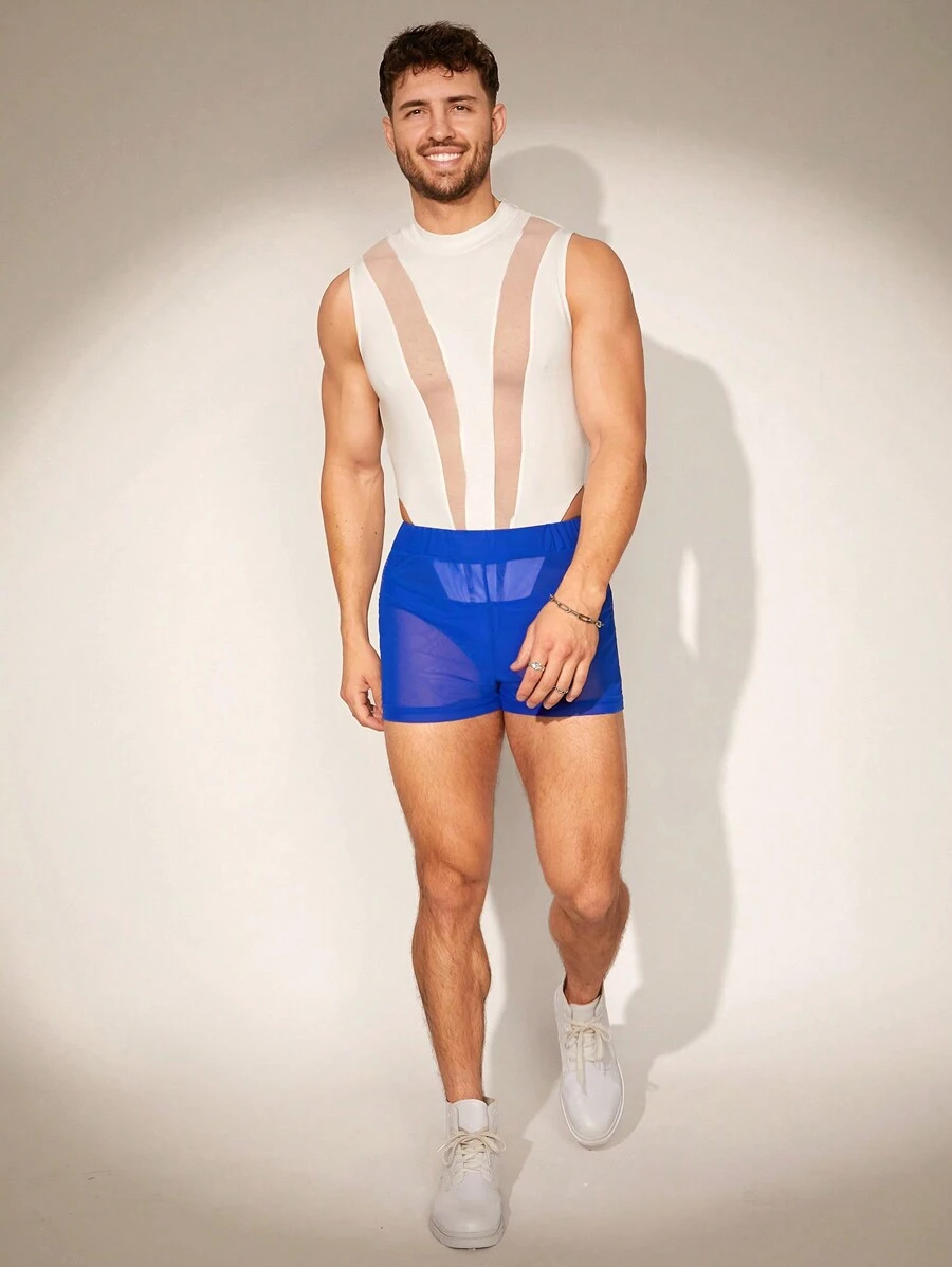 FeverCity Pantalones cortos informales de malla tejida de unicolor para hombre
