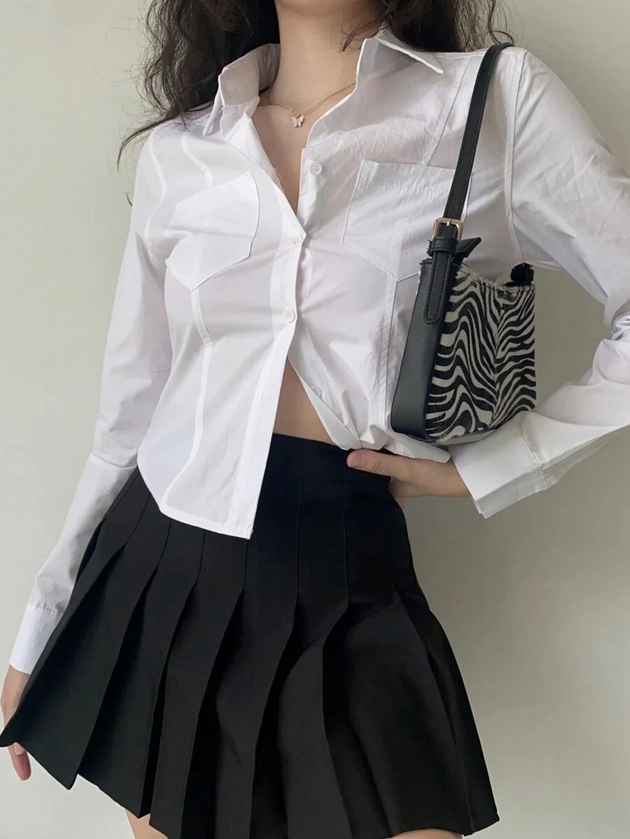 INAWLY Chemise unicolore à boutons pour le printemps et l'été