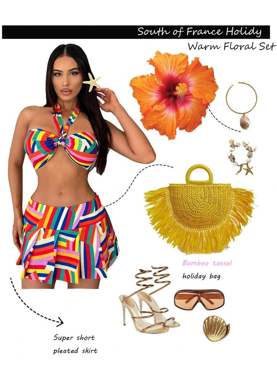 SHEIN SXY Two Pieces Outfits Summer Sets Summer Outfits Super Cut Top And Extra Skirt
