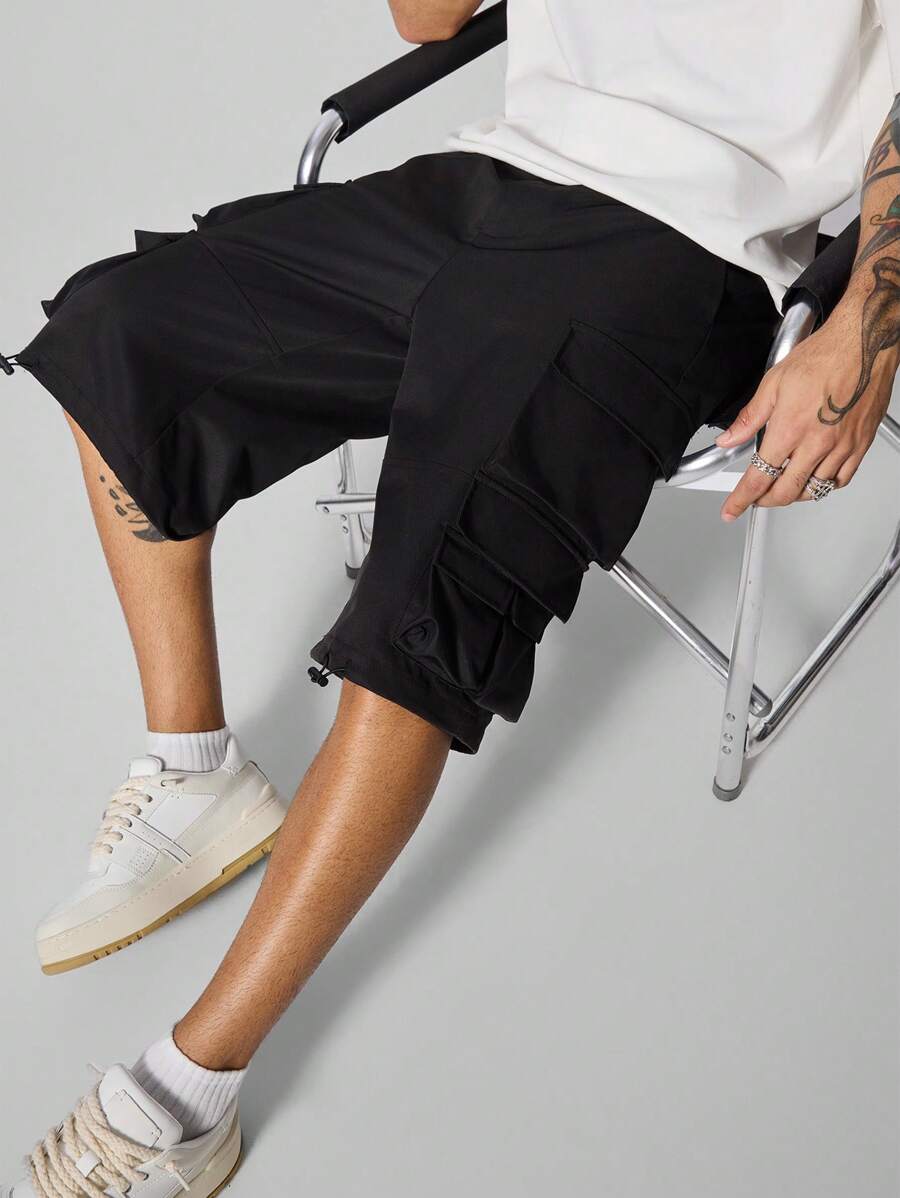 Manfinity Streetrush Pantalones cortos informales de trabajo con bolsillos y unicolor para hombre