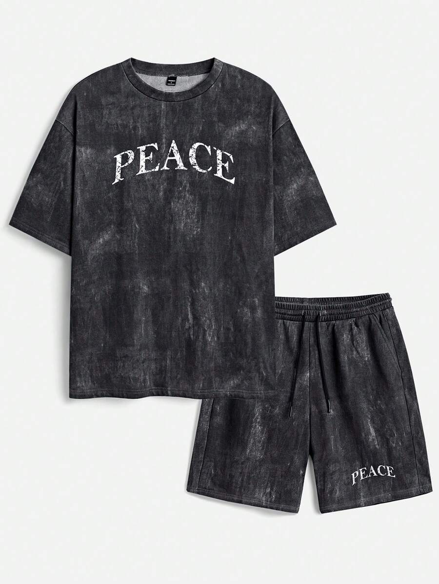 Manfinity VCAY Men's Printed Loose Round Neck Short Sleeve T-Shirt Set, Suitable For Summer