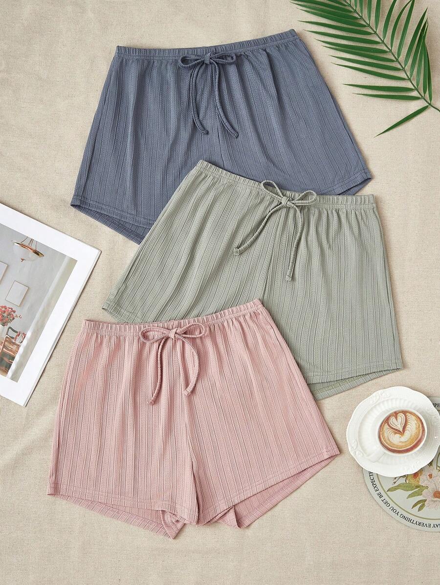 Ensemble 3 pièces: shorts de détente à motif jacquard unicolore avec lien de taille