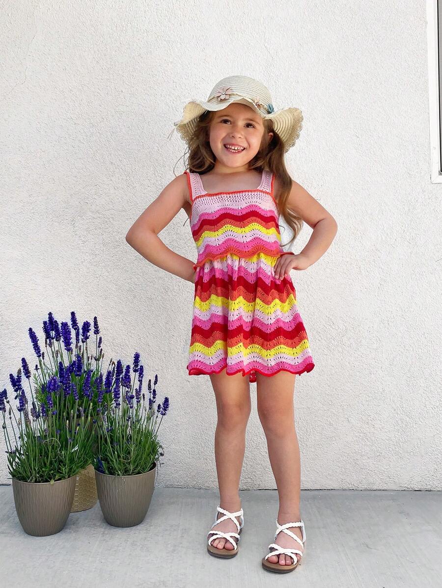 SHEIN Young Girl Contrast Color Knitted Camisole Top With Knitted Skirt Set