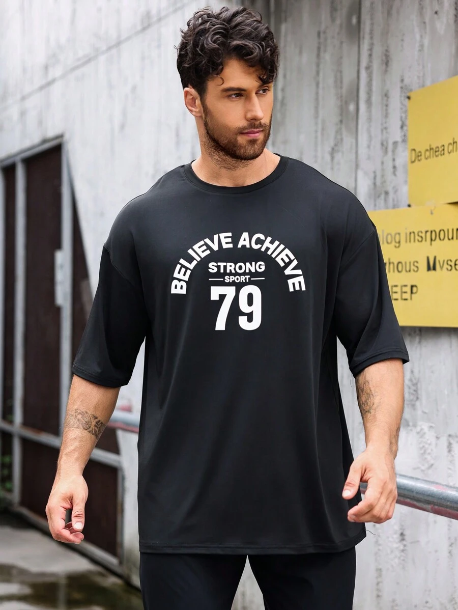 Manfinity Sport PWRUP Men Letter Graphic Sports Tee For Summer