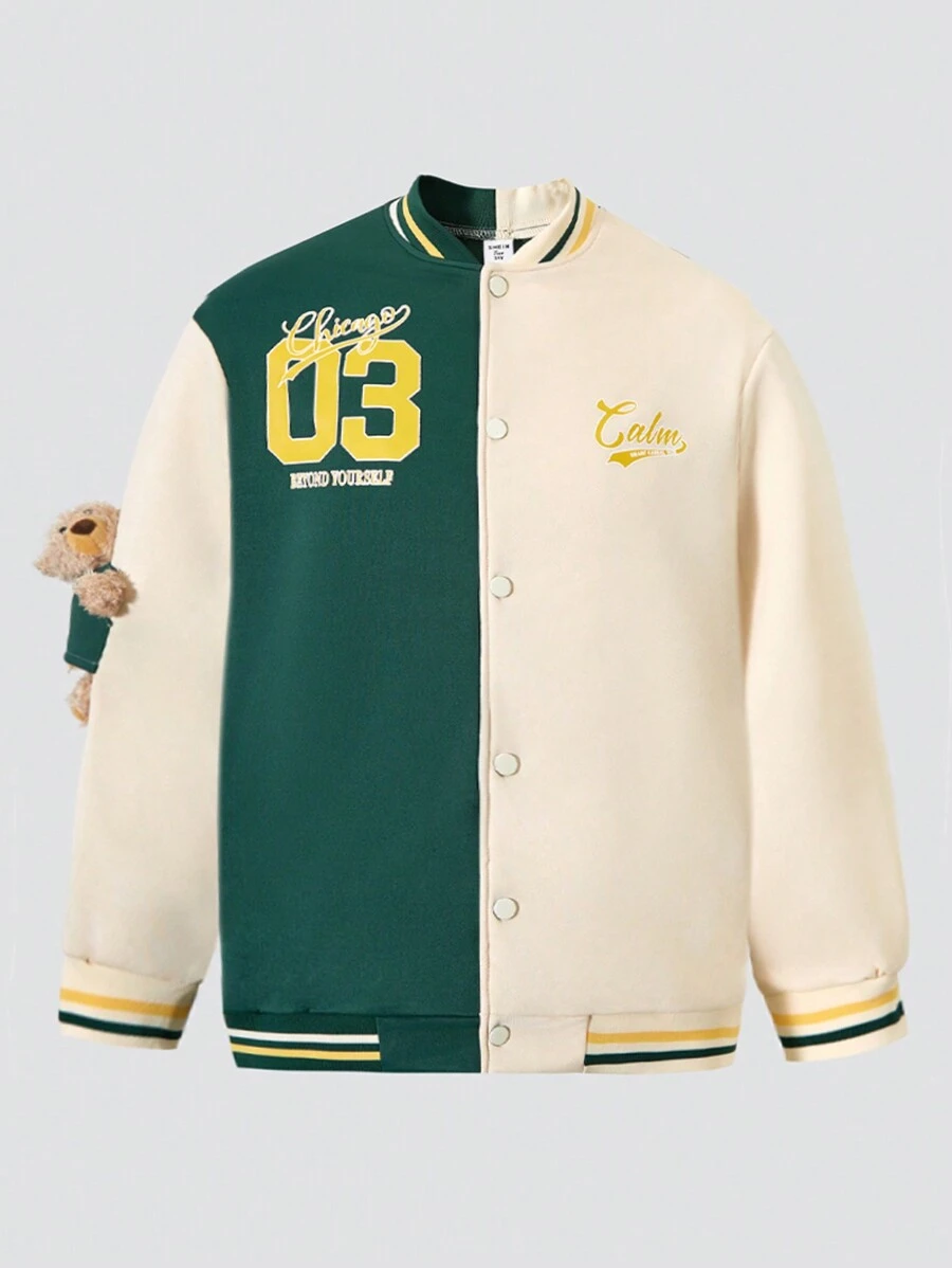 Veste de baseball style universitaire pour garçons adolescents avec figurine de poupée