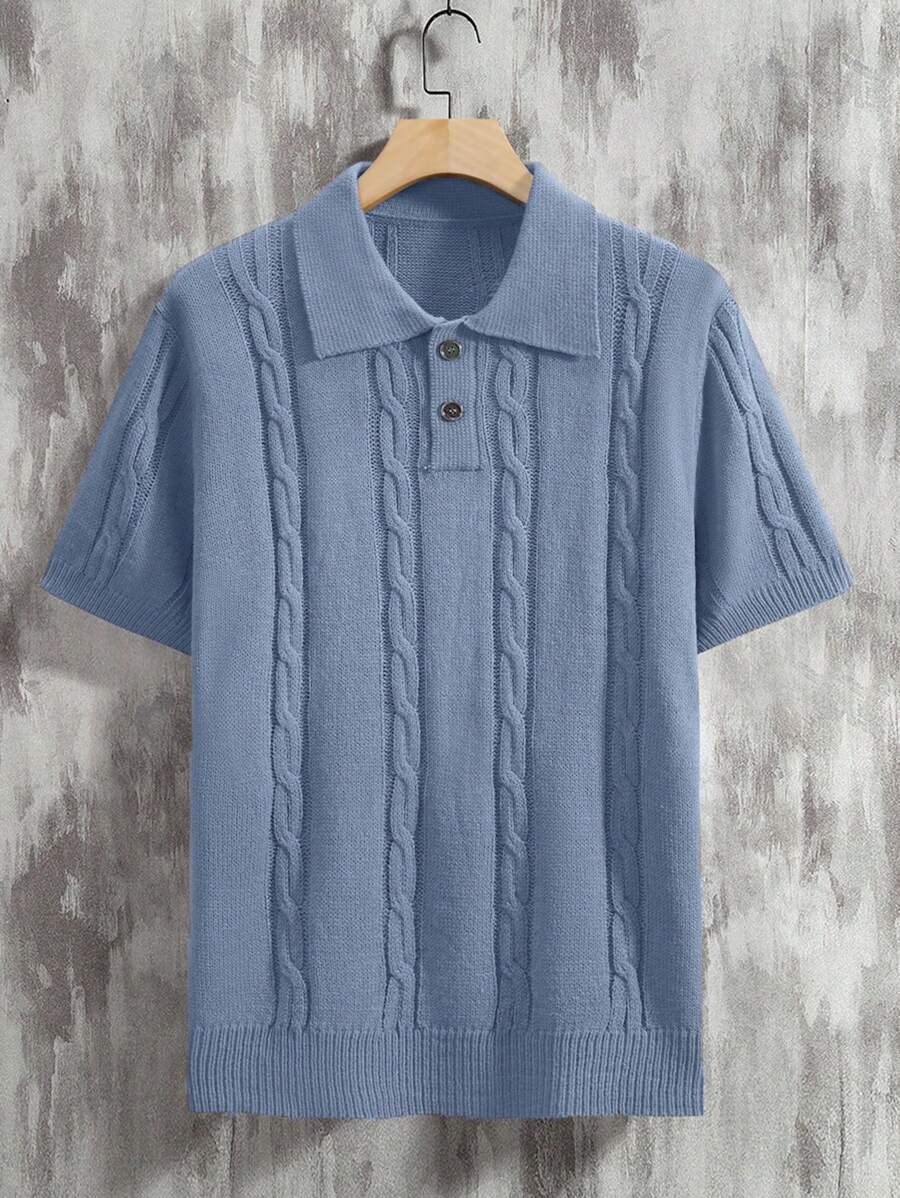 Manfinity Homme Men Solid Color Polo Shirt With Lapel Collar, Short Sleeve, Knitted Top, For Spring And Summer