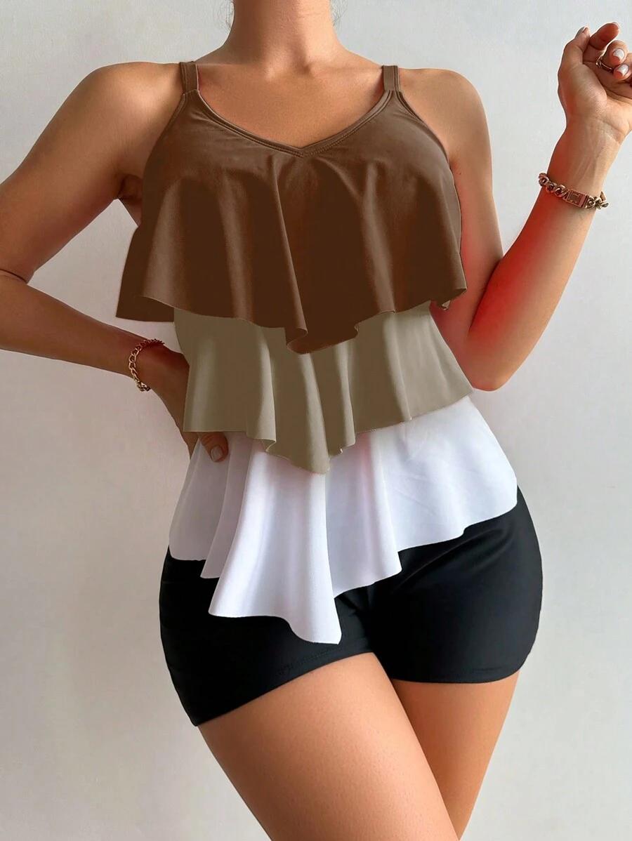 SHEIN Swim Women's Ruffle Tank Tankini Summer