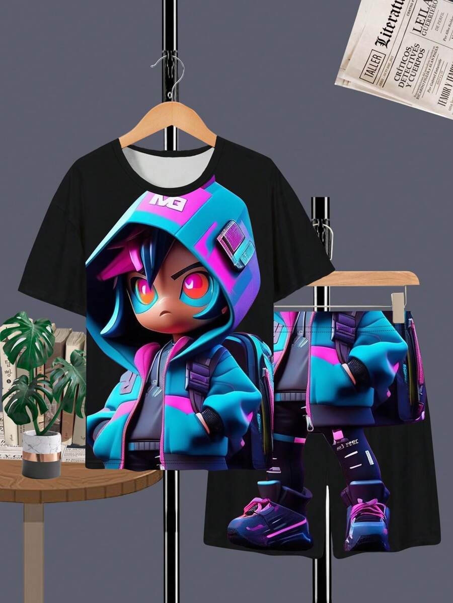 GraphicGems Tween Boy 3D stereo e-sports streetwear casual bedrukte T-shirt en shorts