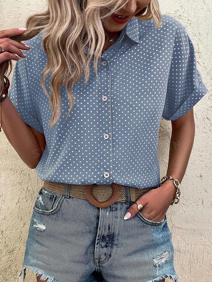 Calvaya Camisa informal de estilo moderno con estampado de lunares en toda la prenda