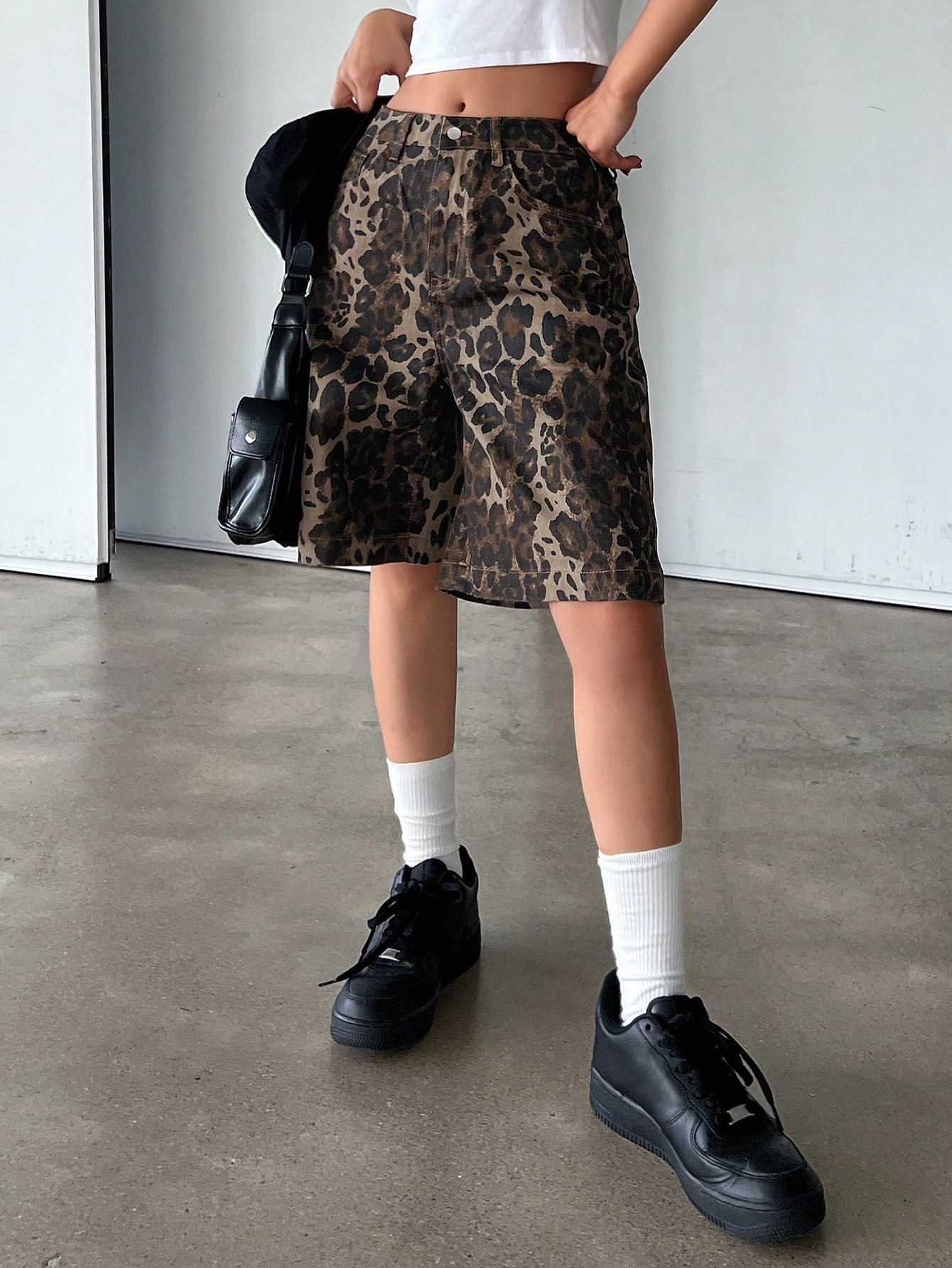 Leopard Print Zipper Fly Denim Shorts｜DAZY