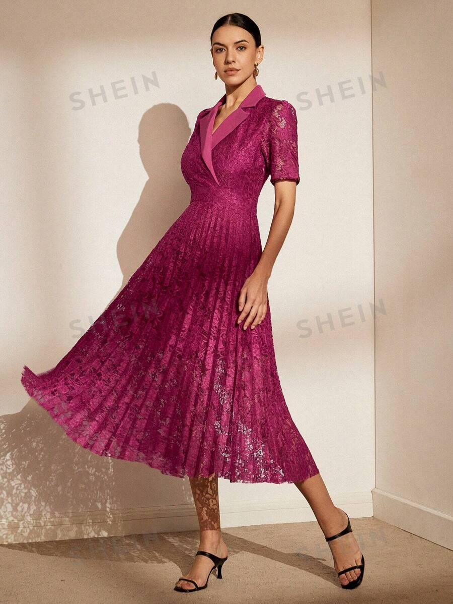 Aveloria Rosie Elegante vestido largo con cuello de traje de encaje vintage y cintura ajustada