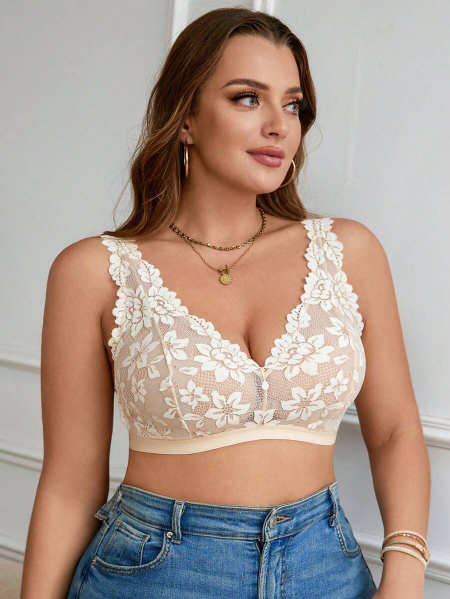 1 pièce Soutien-gorge sans armatures vert en dentelle sexy, grande taille et confortable. Lingerie sexy