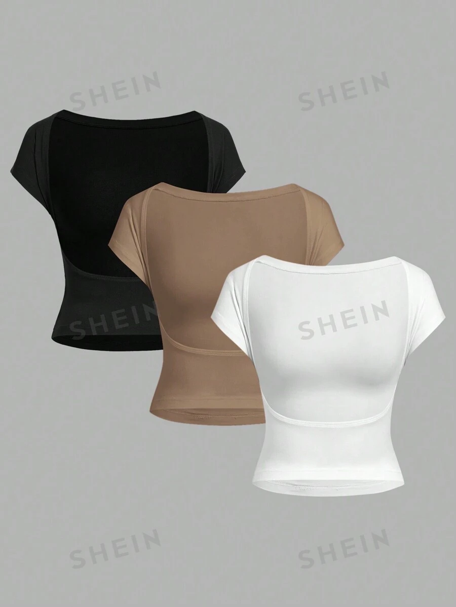 SHEIN EZwear Conjunto de 3 camisetas sin mangas para mujer de unicolor simples y versátiles, perfectas para el verano