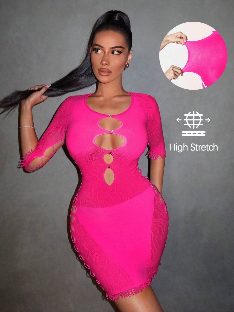 SHEIN SXY Vestido sexy de verano ajustado con transparencias en la parte delantera