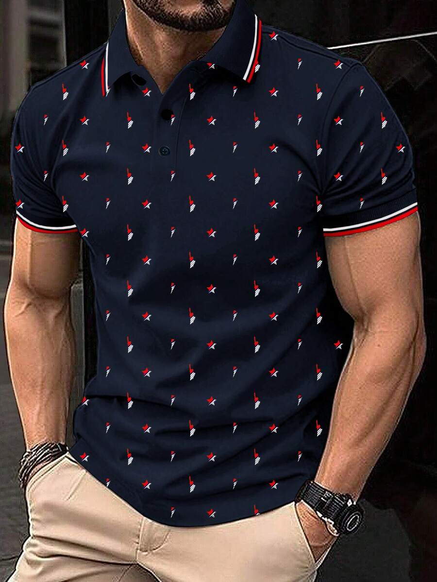 Manfinity Mode Men's Plus Size Casual Simple Printed Polo Shirt, Going Out