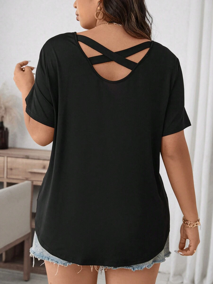 SHEIN LUNE Tee-shirt col rond unicolore pour l'été
