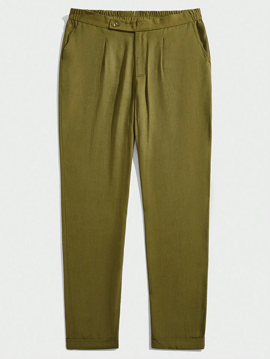 Manfinity VCAY Pantalones de traje de vestir tejidos para hombre con cintura media, corte recto largo y unicolor, adecuados para uso diario en primavera y verano.