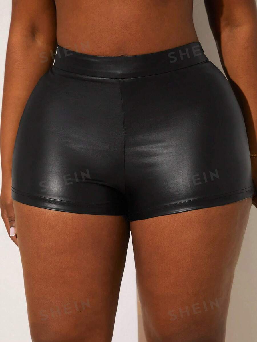 SHEIN SXY Plus pantaloni scurți solidi din piele PU