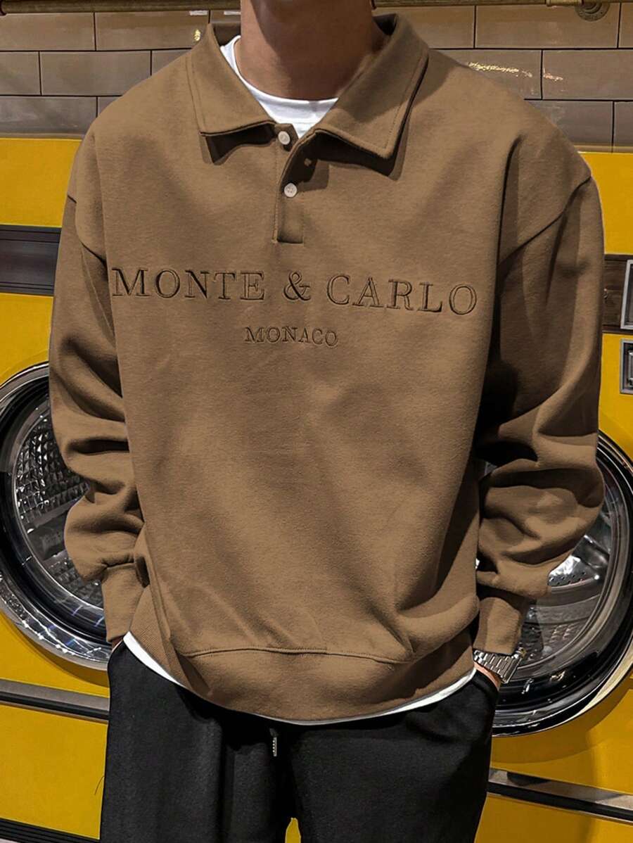 DAZY Men Letter Polo Drop Shoulder Sweatshirt