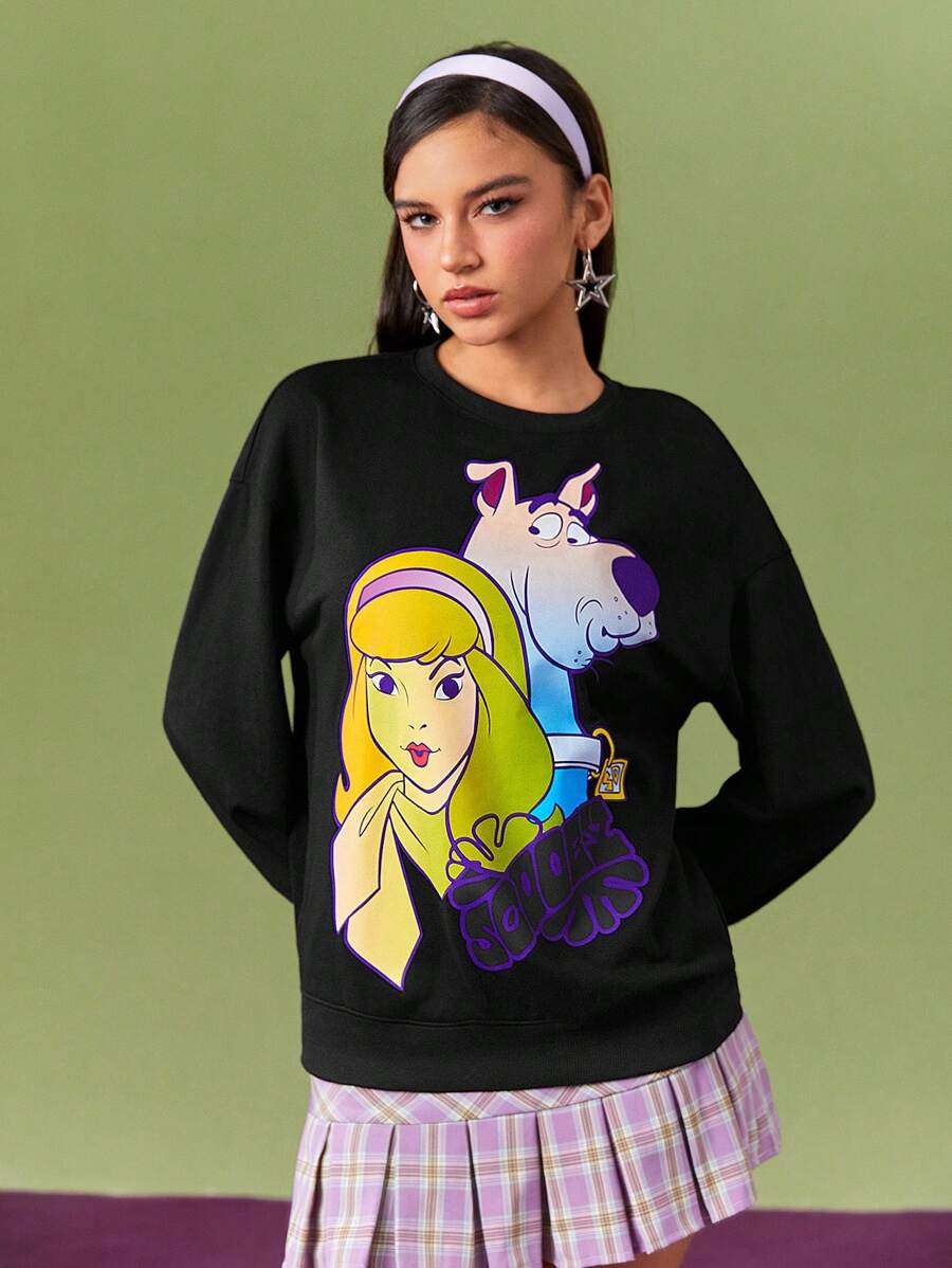 SCOOBY-DOO X SHEIN Women's Casual Gradient Cartoon Printed Loose Fit Drop Shoulder Sweatshirt, Spring/Autumn