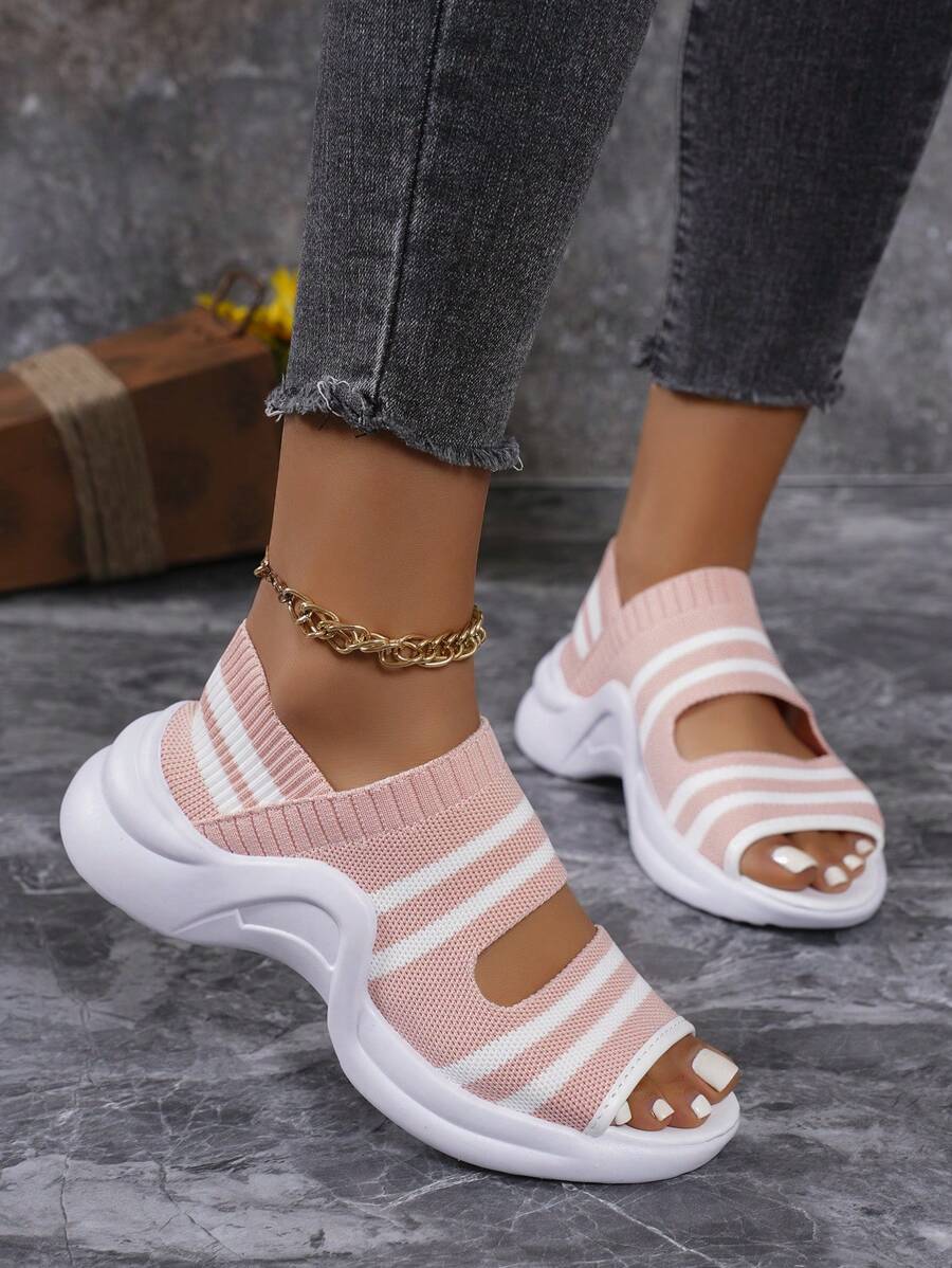 Women's Knitted Sandals With Thick Mesh Sole And Anti-Slip Lightweight Bottom, Suitable For Sports And Leisure Activities In Summer