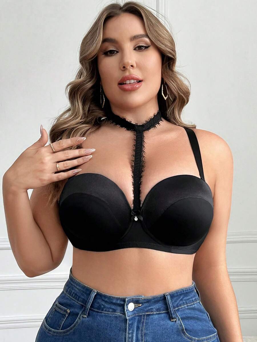 Sujetador simple con encaje y push-up, con aro para mujer de talla grande, 1 pieza