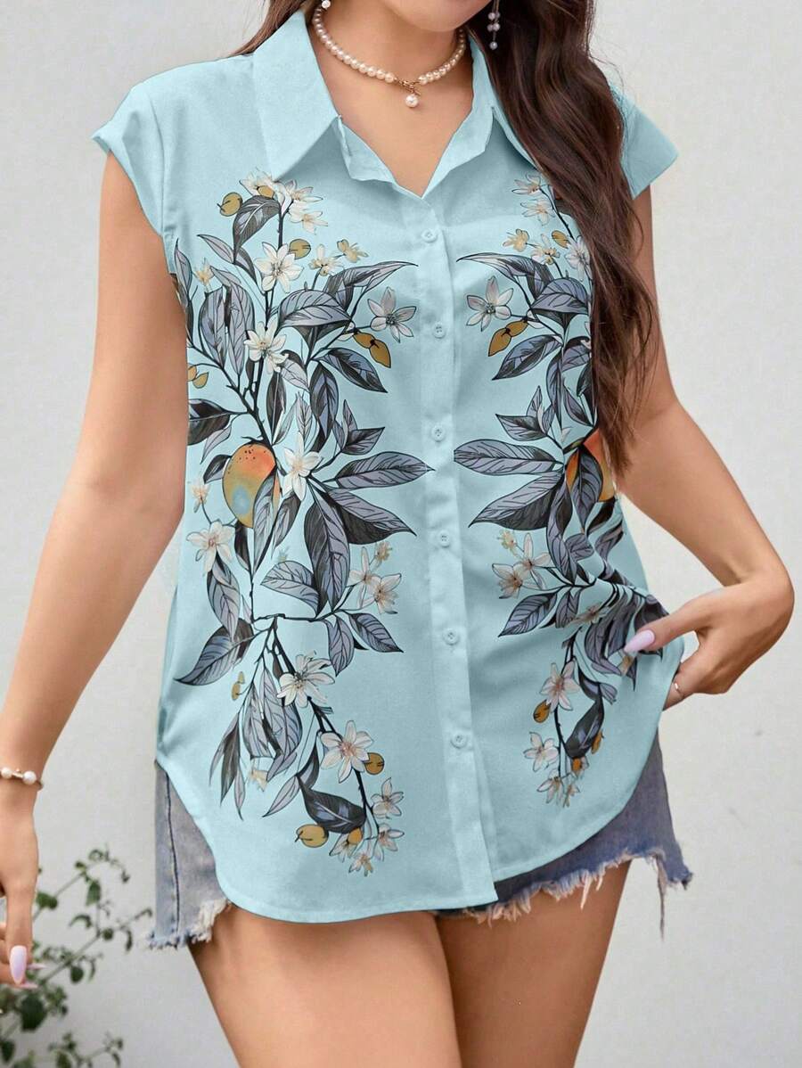 Calvaya Plus Floral Print Batwing Sleeve Shirt
