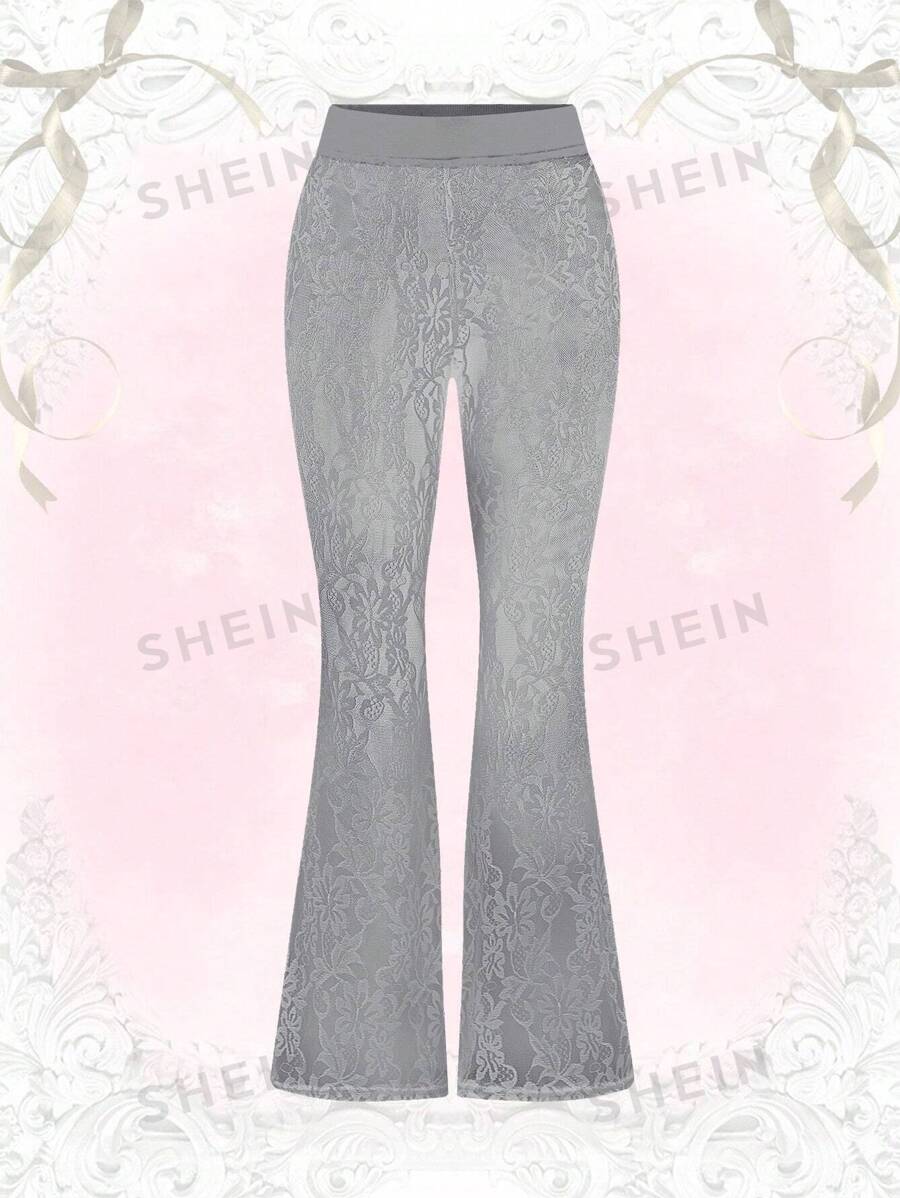 Flirla Pantalones de encaje con vuelo y unicolor elegantes para mujer para el verano