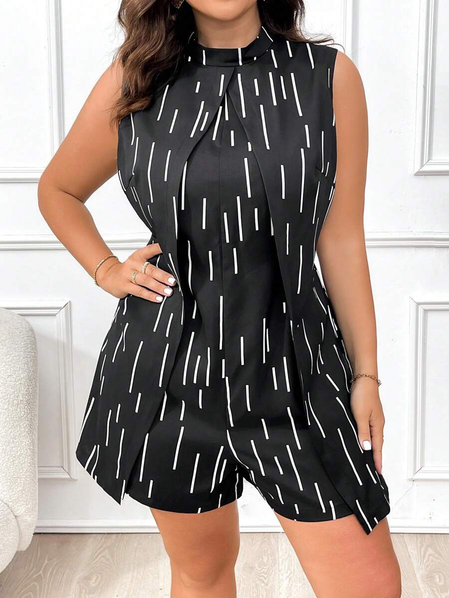 Calvaya Plus Size Women's Printed Open Shoulder Casual Summer Jumpsuit