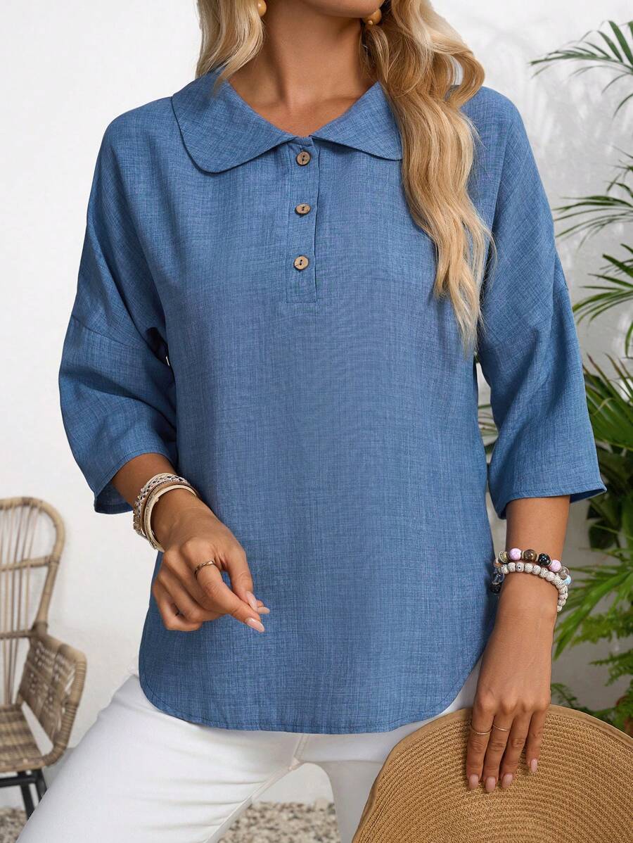 EMERY ROSE Camisa de manga tres cuartos diaria para mujer holgada y sólida para uso informal