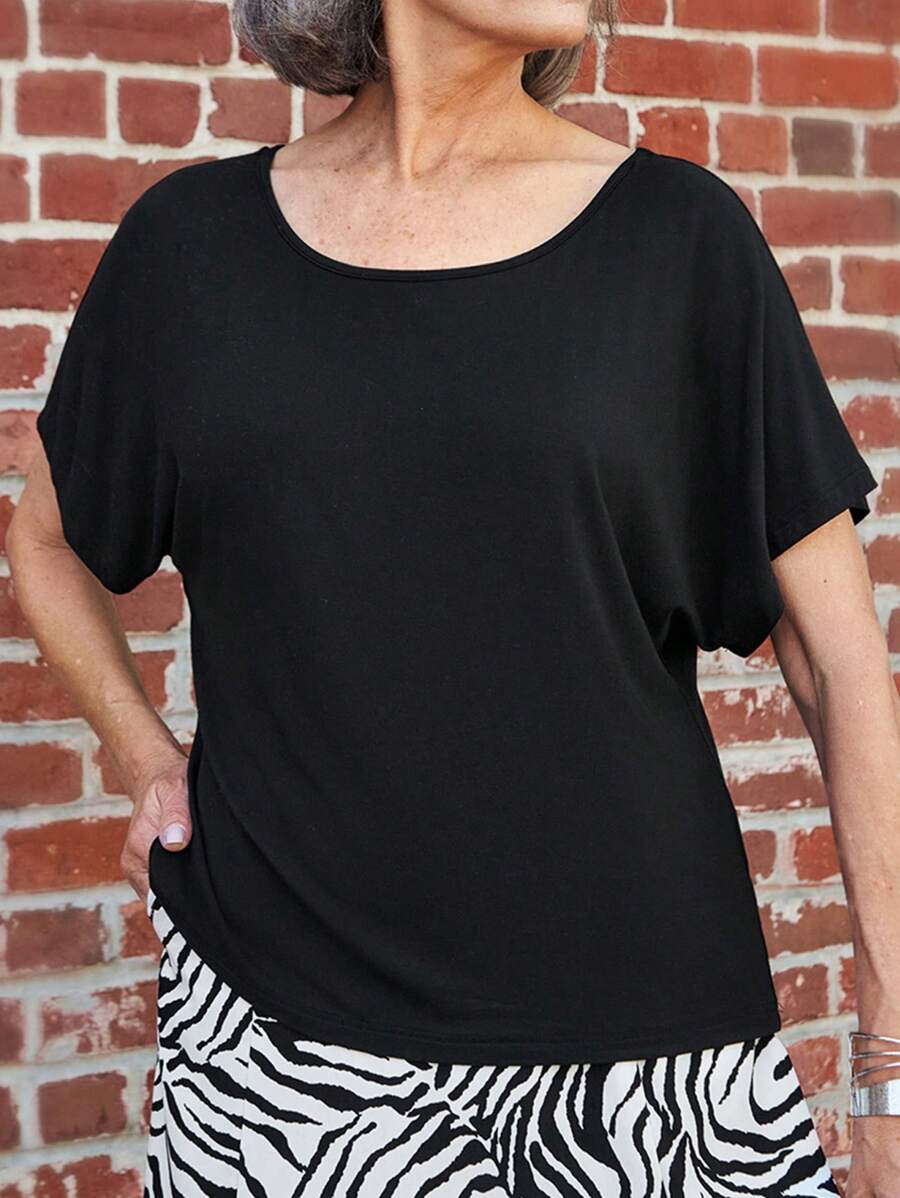 Miaspire T-shirt noir unicolore décontracté pour femme en été