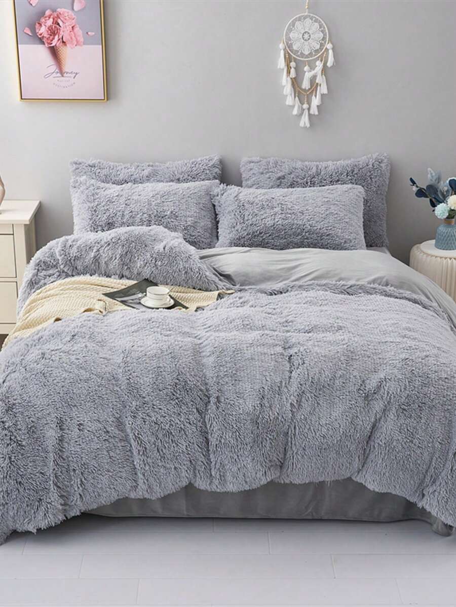 Ensemble de literie en peluche unie de 3 pièces, housse de couette pour couette en duvet pour enfants, taille complète, convient pour la chambre à coucher, la chambre d'amis ou la chambre universitaire, ensemble comprenant : 1 housse de couette avec fermeture éclair + 2 taies d'oreiller (noyau interne non inclus)