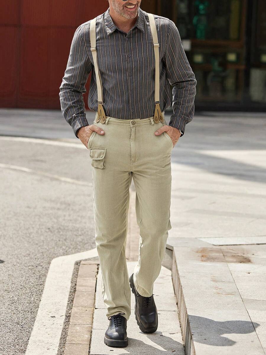 Manfinity Homme Camisa sólida para hombre y vaqueros con tirantes