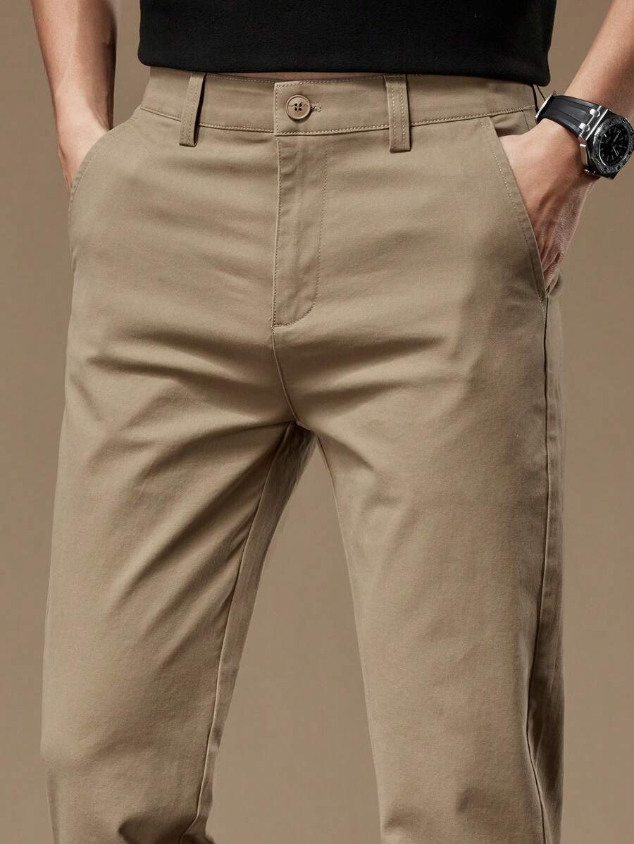 Men's Straight-Leg Casual Pants, Solid Color, Versatile For Business And Daily Wear