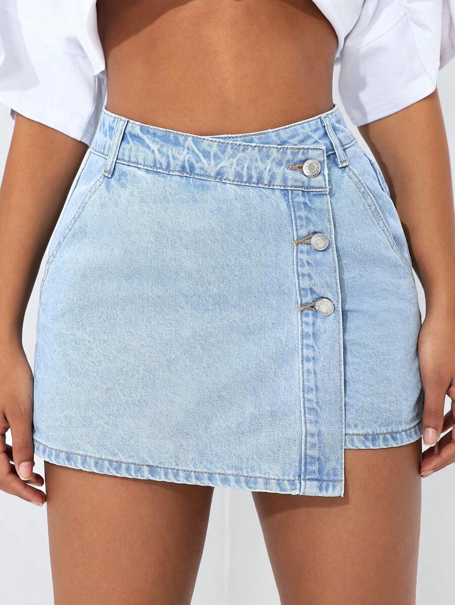 SHEIN PETITE Jeansowa spódniczka z szortami