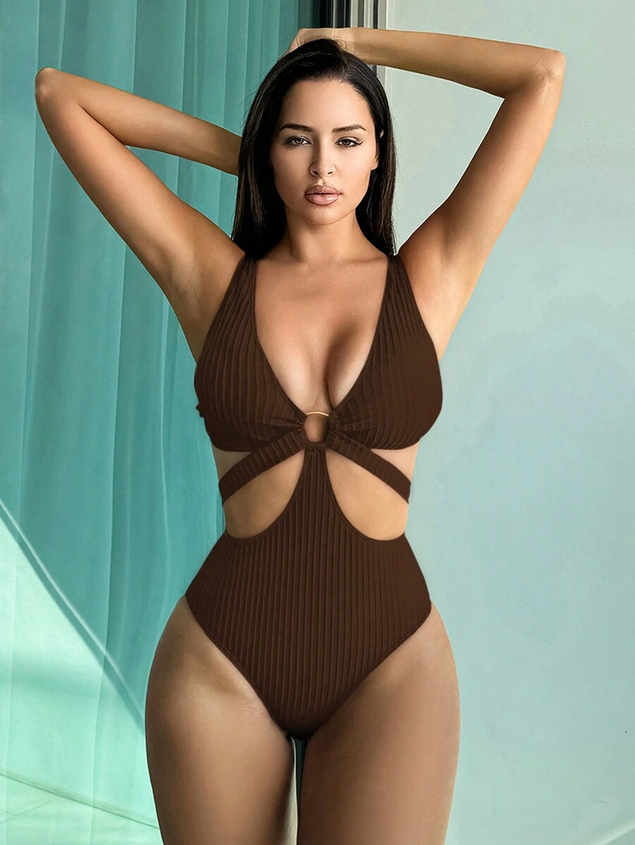 SHEIN Swim Cut Out Ring Linked One Piece Swimsuit Summer