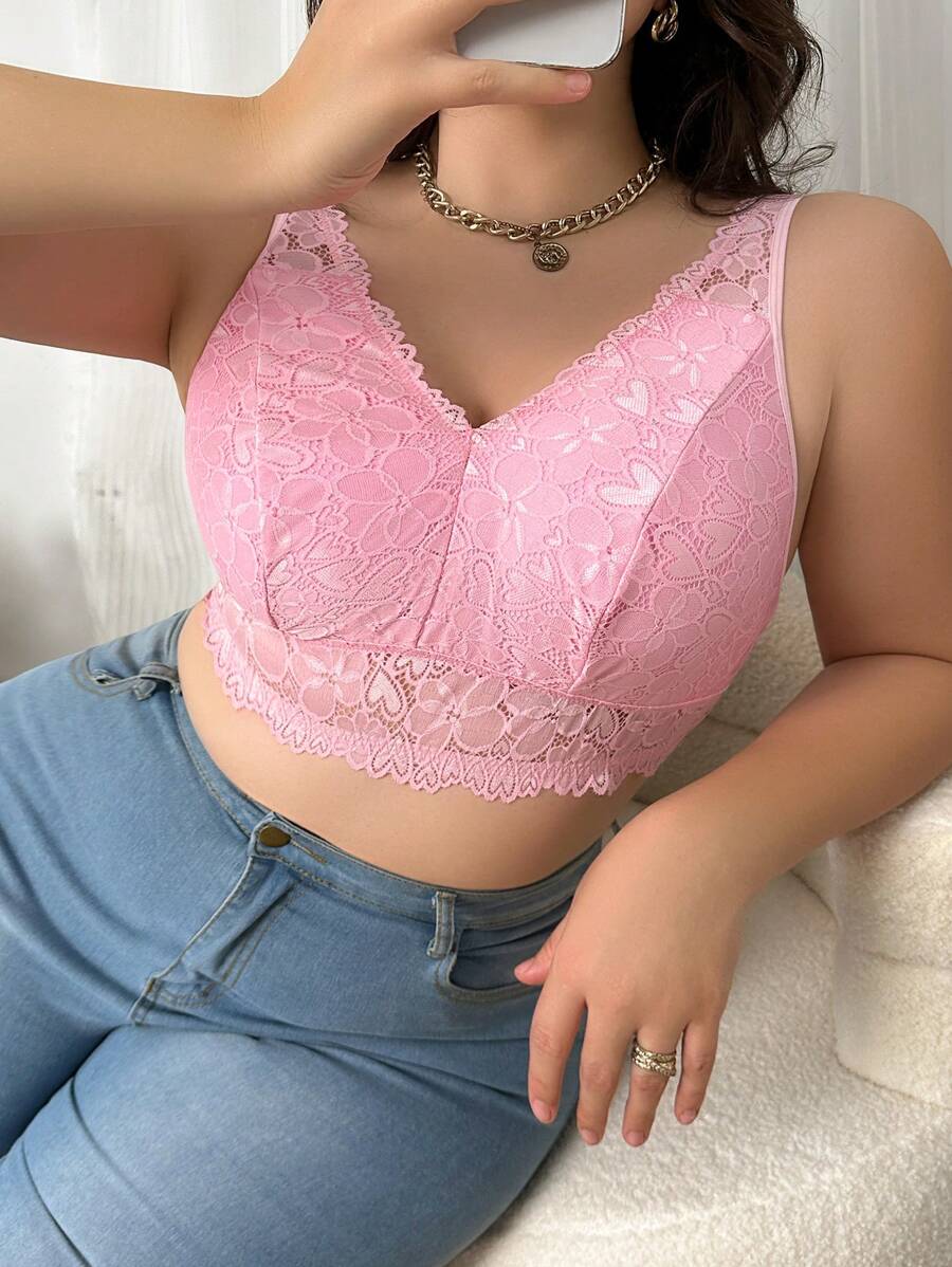 Große Größen Sexy spitzenbesetzter BH ohne Bügel für Damen, 1 Stück, Lingerie