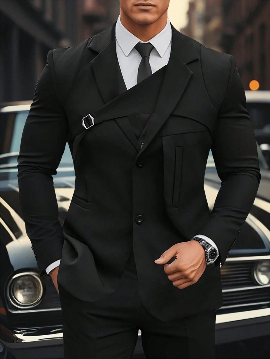 Manfinity Mode Men's Solid Color Simple Casual Suit Jacket