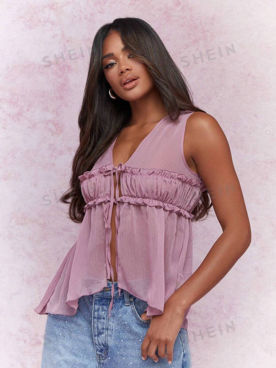 MISSGUIDED Parte superior sin mangas con frente abierto y detalle de busto fruncido