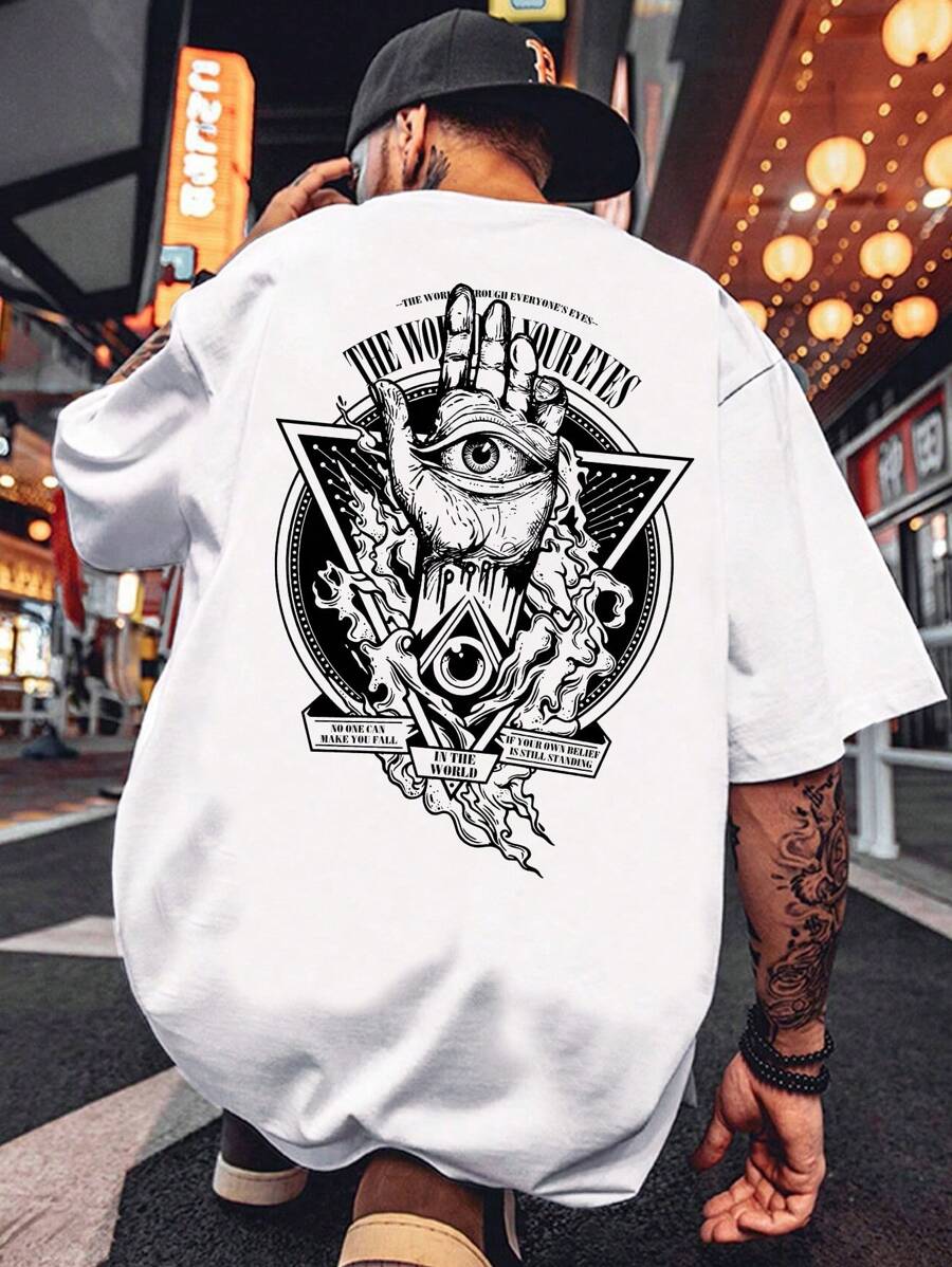 Manfinity Dauomo Zomer-T-shirt met ronde hals, korte mouwen en slogan voor heren