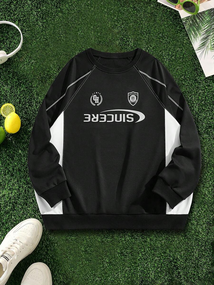 Manfinity Sporsity Sweat-shirt à manches raglan avec lettre graphique Plus