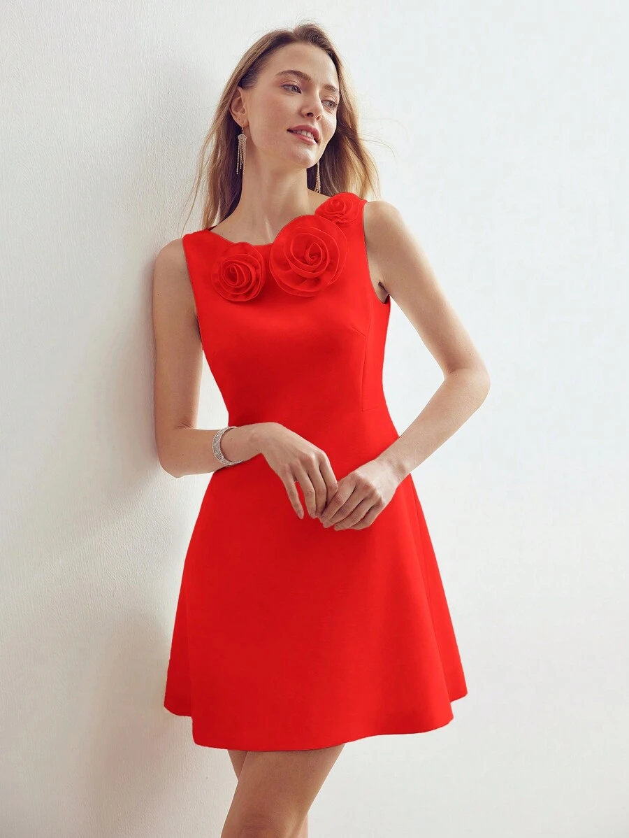 MOTF PREMIUM 3D FLORAL PATCHED A LINE DRESS