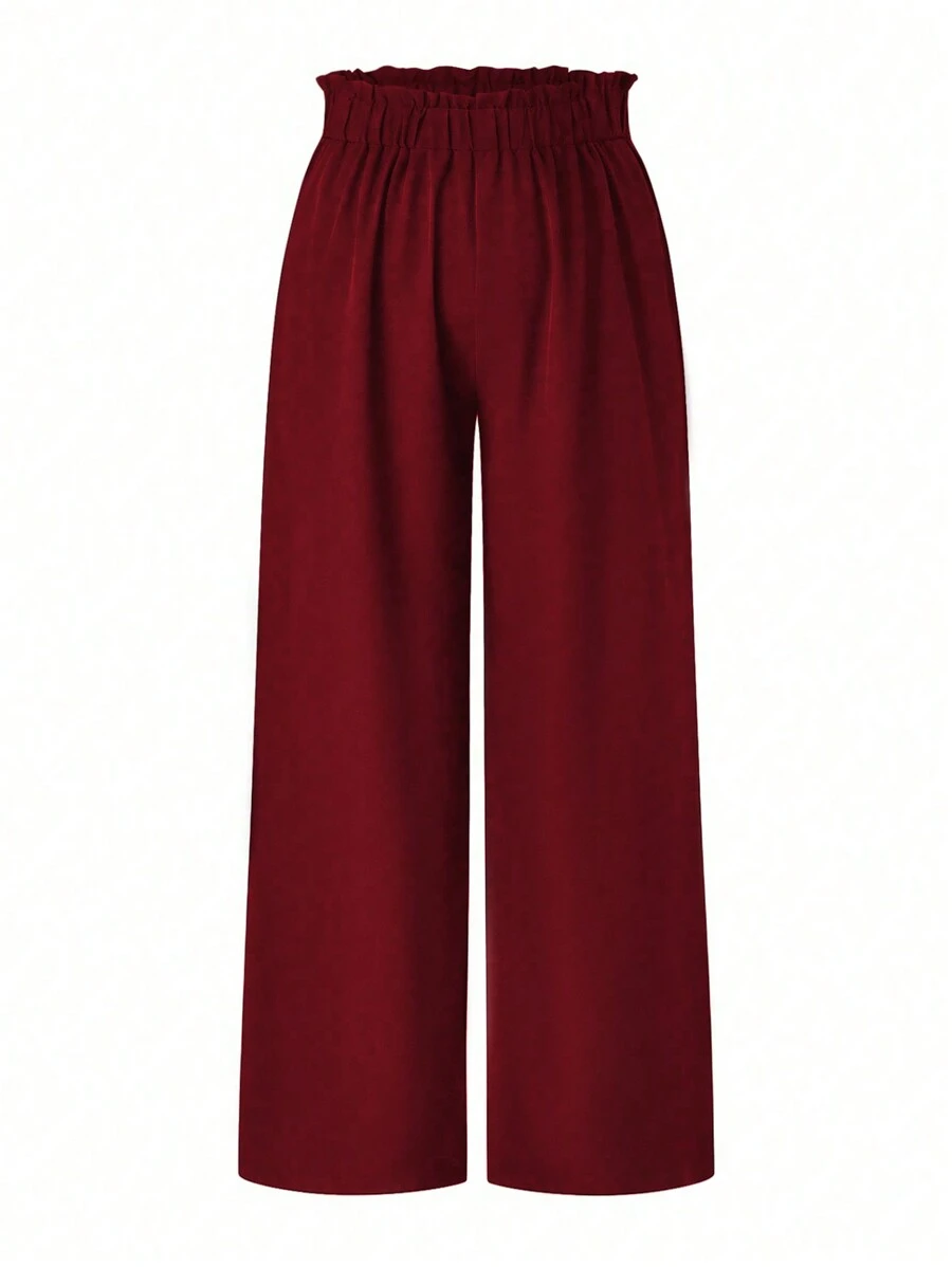 SHEIN LUNE Pantalones con cintura de bolsa de papel y pierna ancha para uso diario de tallas grandes