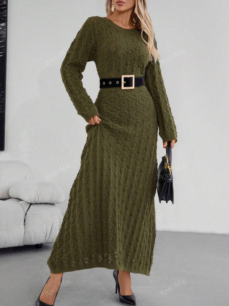 Knit Mix Mori Style Long Sleeve Hollow Knitted Dress (Random Pattern)