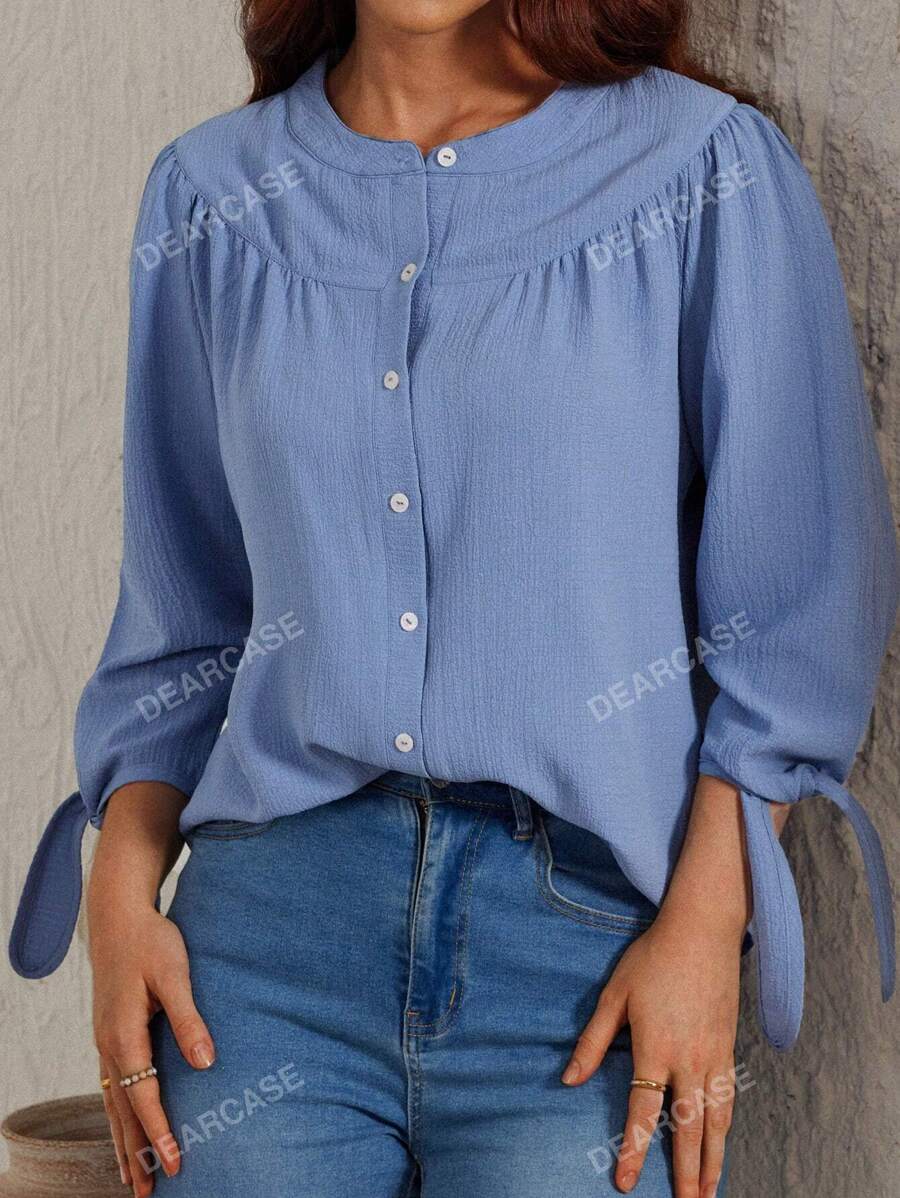 DEARCASE Women's Spring/Summer Solid Color Single-Breasted Shirt With Solid Knot Cuff
